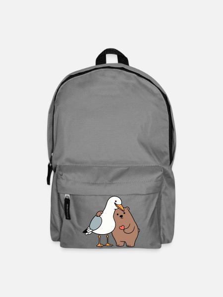 North Sea Seagull Brown Bear Friendship Love Lean - Backpack - elephant grey