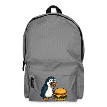 Funny Penguin Cheeseburger Fast Food Cartoon - Backpack - elephant grey - Front