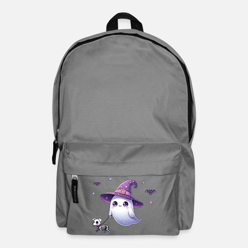 Hexen‑Geist mit Skelett‑Hund – Halloween Shirt - Rucksack - Mittelgrau