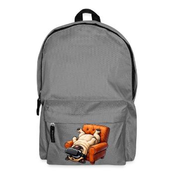 Mops mit VR Brille im Sessel - Rucksack - Mittelgrau - Vorne