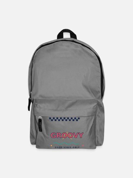 Groovy-Good_Vibes Only, Retro Y2K Typography - Backpack - elephant grey