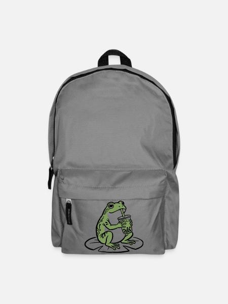 Niedlicher Frosch, der Boba-Tee-Seerosenpad-Illustration trinkt - Rucksack - Mittelgrau