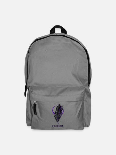 Lila-schwarze Feder (Vollgröße auf der Rückseite) - Rucksack - Mittelgrau