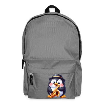 Cute Penguin Saxophone Musician Cartoon - Backpack - elephant grey - Front