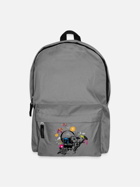Blechgießkanne mit Blumen und Schmetterlinge - Rucksack - Mittelgrau
