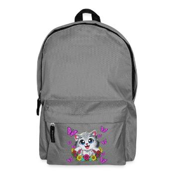 Cat kiss in a floral wreath - Backpack - elephant grey - Front