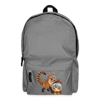 Nasenbär mit winterlicher Beerenwald-Schneekugel - Rucksack - Mittelgrau - Vorne