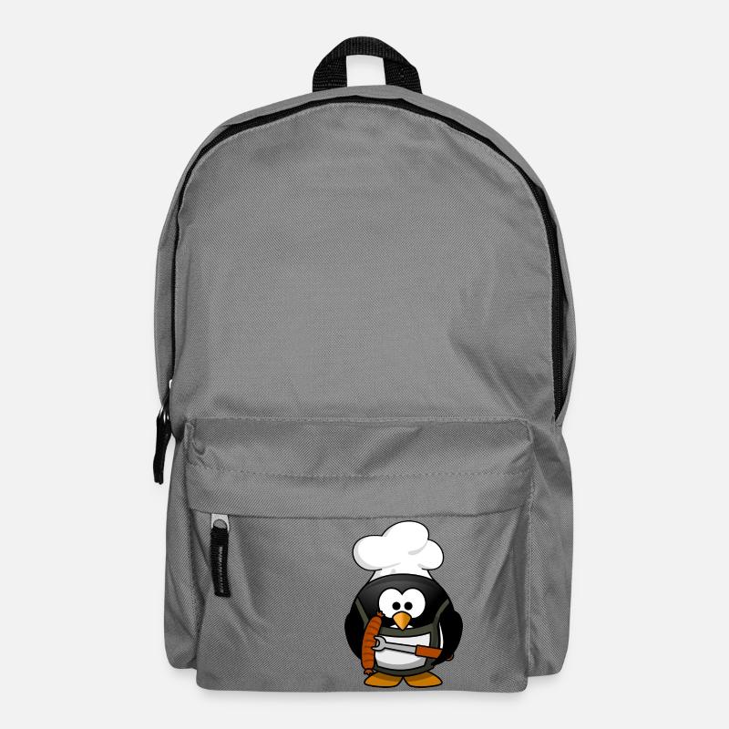 Kochender Pinguin mit Bratwurst. Geschenkidee - Rucksack - Mittelgrau