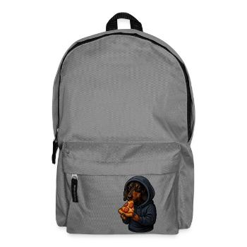 Dackel im Hoodie beim Pizzaessen - Rucksack - Mittelgrau - Vorne