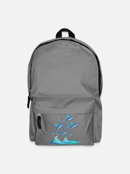 Blauer Fischschwarm über Wellen - Rucksack - Mittelgrau