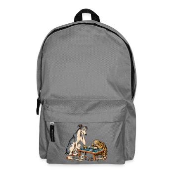 Windhund und Schildkröte beim Modellbau - Rucksack - Mittelgrau - Vorne