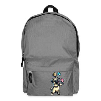 Easter Pug Juggling Eggs, Artist Dog - Backpack - elephant grey - Front