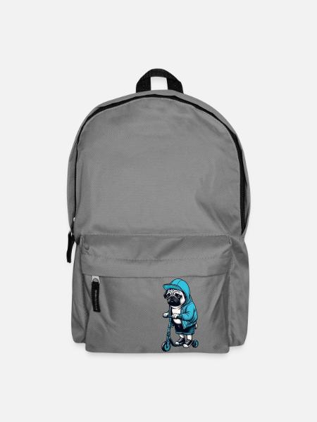 Lustiger Mops auf Roller Comic Cartoon Cool Hund - Rucksack - Mittelgrau