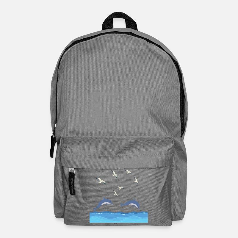 Dolphins Leap Over Azure Waves - Backpack - elephant grey