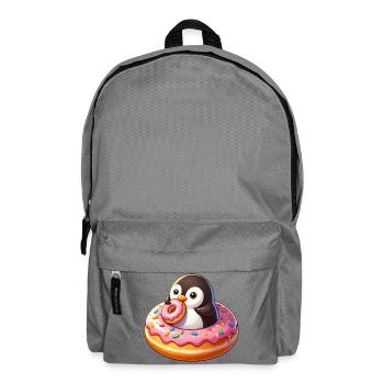 Cute Penguin with Donut Cartoon Funny - Backpack - elephant grey - Front