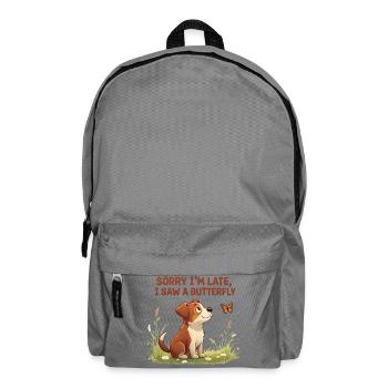 Humorous dog motif with butterfly - Backpack - elephant grey - Front