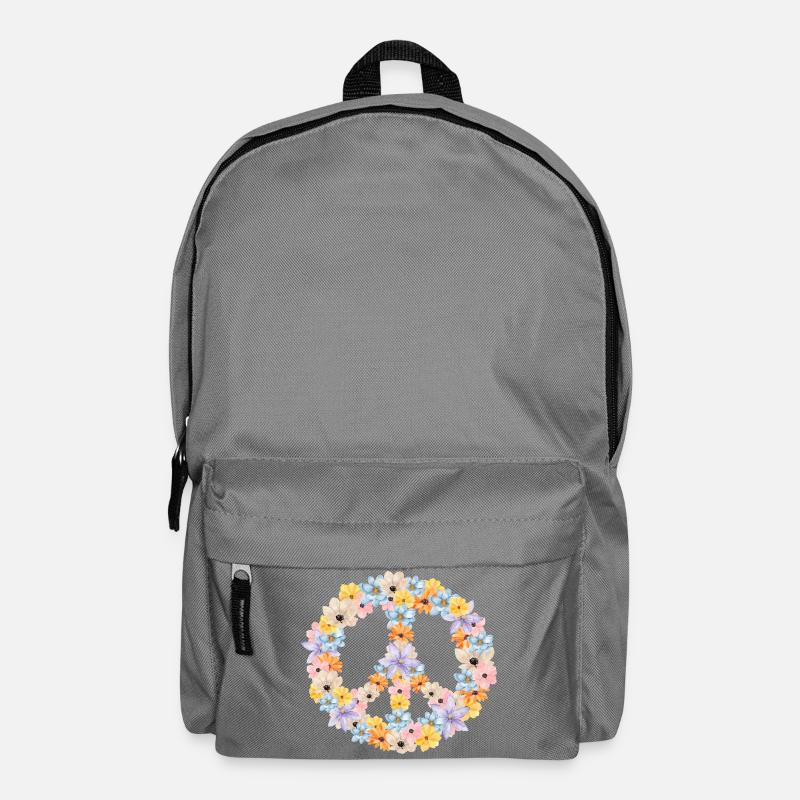 Floral Peace Sign Circle - Backpack - elephant grey