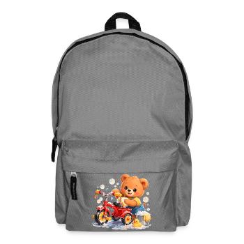 Kinder Shirt Bär putzt Dreirad Frühjahrsputz - Rucksack - Mittelgrau - Vorne