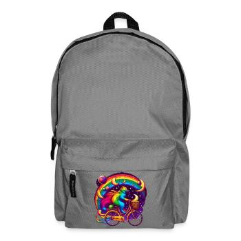 Katze auf einem Fahrrad in Regenbogenfarben - Rucksack - Mittelgrau - Vorne