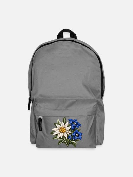 Edelweiß und Enzian im Stickerei-Look - Rucksack - Mittelgrau
