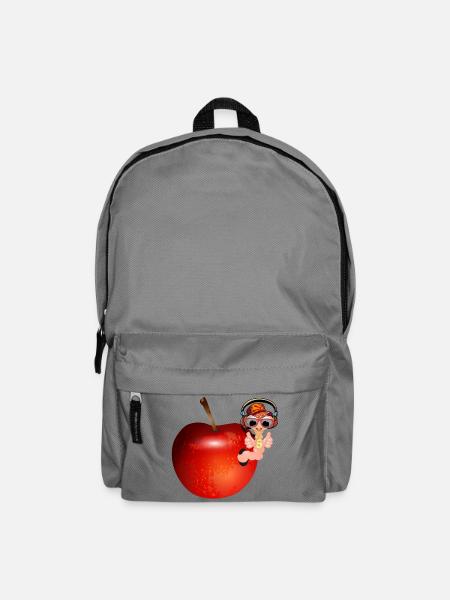 kleiner Regenwurm als Hip Hopper im roten Apfel - Rucksack - Mittelgrau