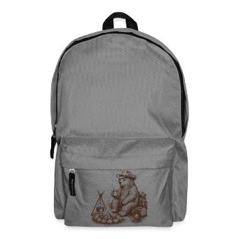 Cool bear at the campfire camping motif - Backpack - elephant grey - Front