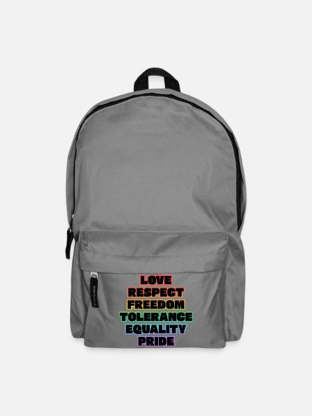 Liebe, Respekt, Freiheit, Toleranz, Gleichheit, Stolz, - Rucksack - Mittelgrau