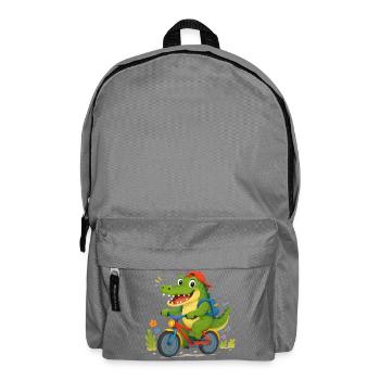 Cheerful crocodile riding a bicycle to school - Backpack - elephant grey - Front