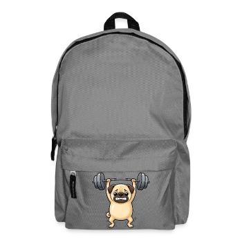 Pug Dog Fitness Weightlifter Dumbbell Gym - Backpack - elephant grey - Front
