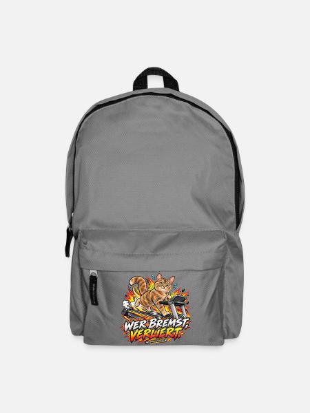 Wer bremst, verliert! – Lustige Fitnesskatze - Rucksack - Mittelgrau