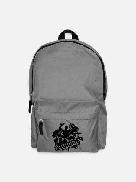 Schlagzeuger sitzt am Schlagzeug mit Typografie - Rucksack - Mittelgrau