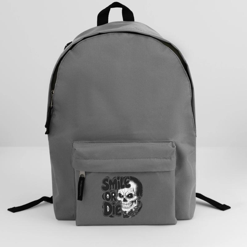 Vampirskelett mit Text Lächeln oder Sterben Rucksack