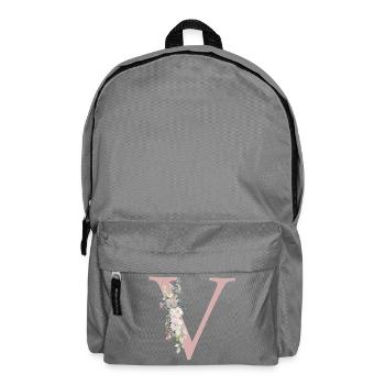V Monogramme, Floral, Personnalisable - Sac à dos - gris éléphant - Devant