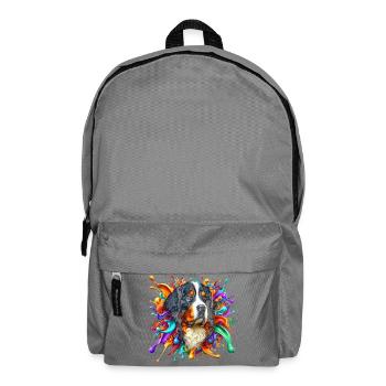 Berner Sennenhund mit bunten Farbklecksen - Rucksack - Mittelgrau - Vorne