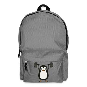 Funny penguin with dumbbell fitness fun - Backpack - elephant grey - Front