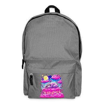 Purple Slumber Sloth on Pink Cake - Backpack - elephant grey - Front