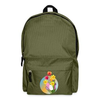 Spring bouquet with tulips, daffodils & hyacinths - Backpack - olive green - Front