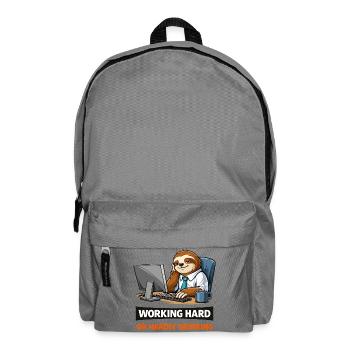 Sloth at Desk: Work Hard Meme - Backpack - elephant grey - Front