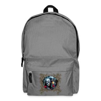 Totenkopf und Rosen: Gotische Kunst - Rucksack - Mittelgrau - Vorne