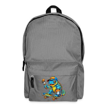 Chameleon on skateboard - Backpack - elephant grey - Front