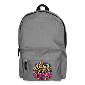 Du bist genau richtig: bunte Typo - Rucksack - Mittelgrau - Vorne