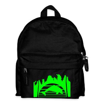 Delfin Springt Linien Sonne Palmen Cool Silhouette - Kinder Rucksack - Schwarz - Vorne