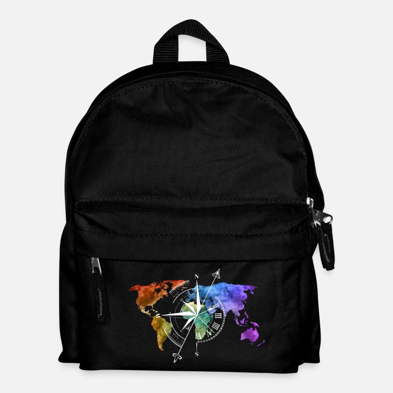 World map compass white - Kids' Backpack - black