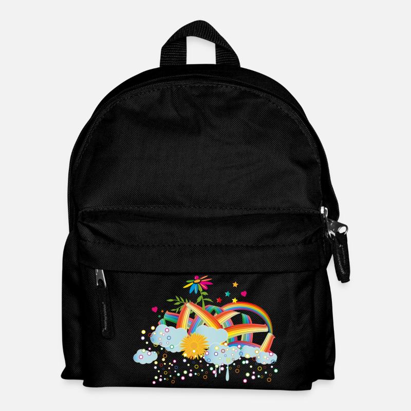 märchenhafter Regenbogen Himmel mit Wolken & Blume - Kinder Rucksack - Schwarz