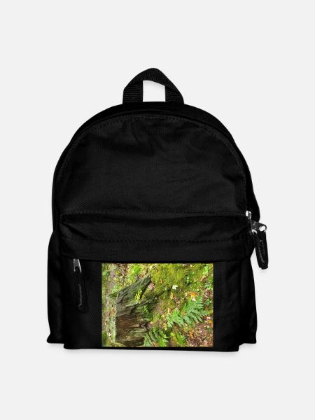 Waldstumpf mit Moos und Farnen - Kinder Rucksack - Schwarz