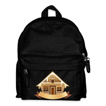 cozy log cabin with banners to label - Kids' Backpack - black - Front