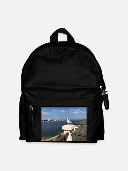 Möwe über Küstenbalkon - Kinder Rucksack - Schwarz