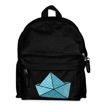 Papierboot Fisch Schuppen urlaubsreif Schiff Boot - Kinder Rucksack - Schwarz - Vorne