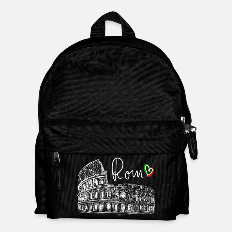 Handgezeichnetes Kolosseum Rom Weiß auf Schwarz - Kinder Rucksack - Schwarz