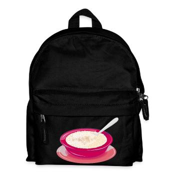 Milchreis in knalligem Teller – Süßes Genussmotiv - Kinder Rucksack - Schwarz - Vorne